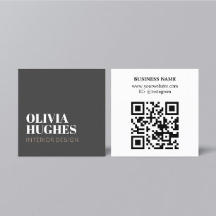 Moderne Chic Dunkelgrau Weiß Braun QR-Code Quadratische Visitenkarte