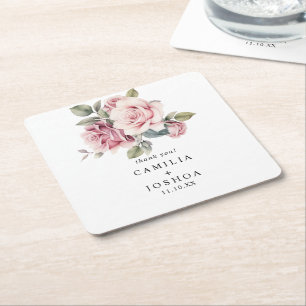 Moderne Chic Elegante Romantische Rosa Rosenhochze Rechteckiger Pappuntersetzer