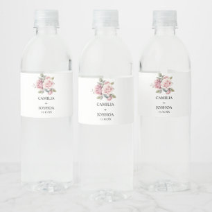 Moderne Chic Elegante Romantische Rosa Rosenhochze Wasserflaschenetikett