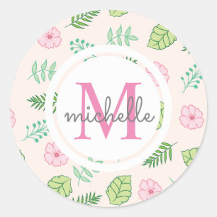Moderne Chic Floral Monogram Runder Aufkleber