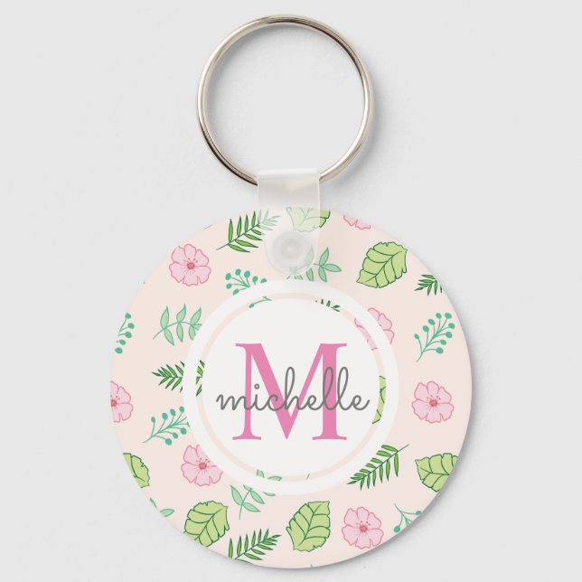 Moderne Chic Floral Monogram Schlüsselanhänger (Vorderseite)