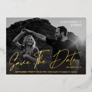 Moderne Chic-Fotografie BW Langdatum Save the Date Folieneinladung