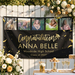 Moderne Chic Gold Schrift Foto Collage Abschluss Banner