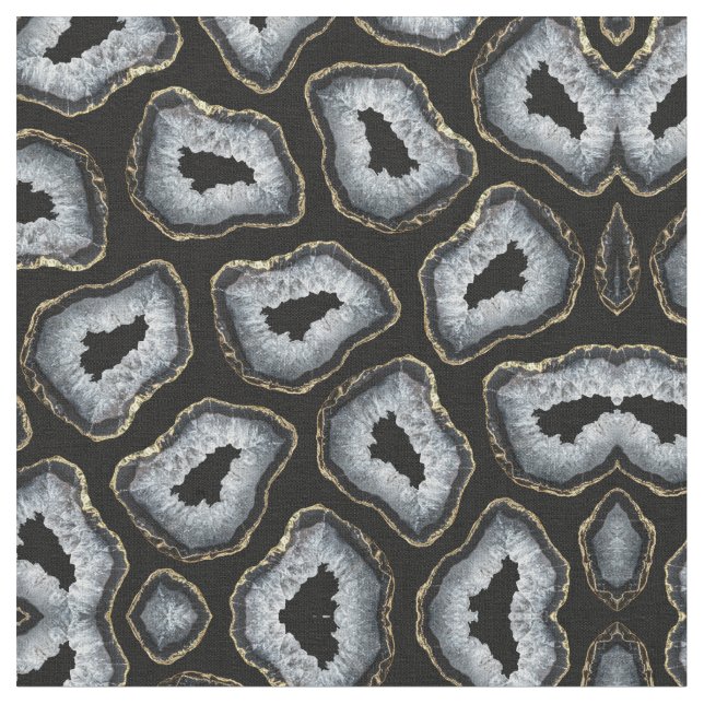 Moderne Chic Gold Schwarz-weiß Agate Geode Stones Stoff (Nahaufnahme)