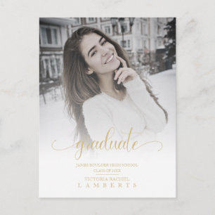 Moderne Chic Gold-Typografie-Skript Graduiertensch Postkarte