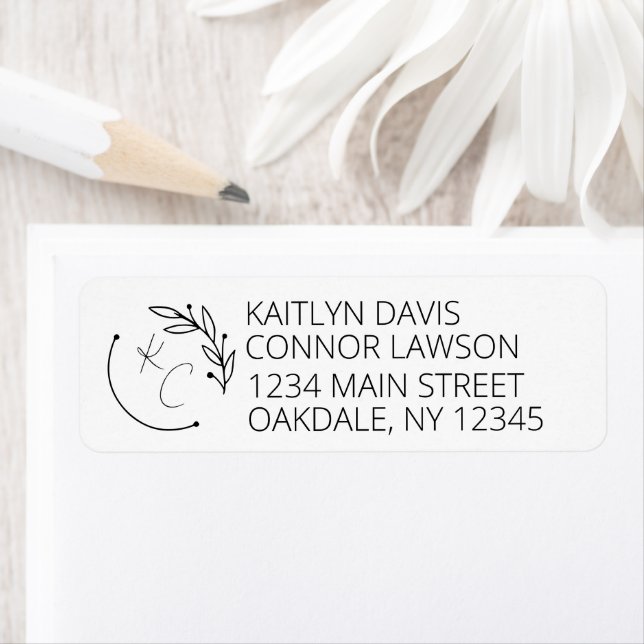 Moderne Chic Leaf Monogram Wedding Rücksendeadress (Insitu)