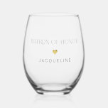 Moderne Chic Matron of Ehrencript Gold Herzname Weinglas Ohne Stiel<br><div class="desc">MATRON DER EHRE - elegant. Einfach. Minimalistisch Ein wunderschönes personalisiertes Weingläschen für Ihr Brautparty,  um die Erinnerungen für immer zu genießen! Modernes,  einfaches kalligrafisches Textdesign mit Ihren Bridesmaid-,  Trauzeugin-,  Trauzeuge- oder Trauzeugen-Namen,  angepasst.</div>