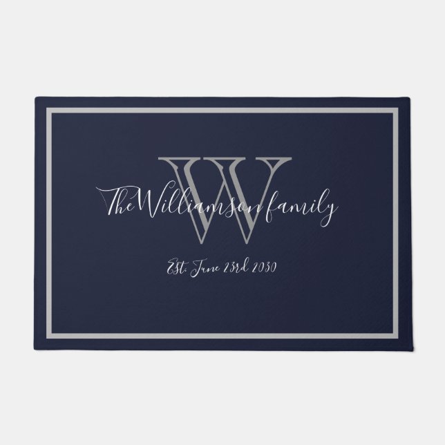 Moderne Chic Monogram Script Name Wedding Willkomm Fußmatte (Vorderseite)