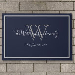 Moderne Chic Monogram Script Name Wedding Willkomm Fußmatte<br><div class="desc">Moderne Chic Monogram Script Name Hochzeit Willkommenstor. Personalisierte, weiße, graue Monogramm mit Braut- und Bräutigam-Nachname und Datum auf marineblau Hintergrund. Ein einzigartiges cooles Geschenk für Neuvermählte. Lieblich für ihr neues Leben zusammen. Klicken Sie auf diese Vorlage, um sie schnell und einfach anzupassen. Weltweit schnell verschifft. Moderne Chic Monogram Script Name...</div>
