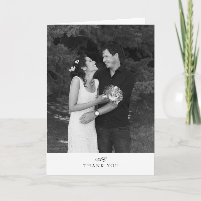 Moderne Chic Monogramm Foto-Hochzeit Dankeskarte (Vorderseite)
