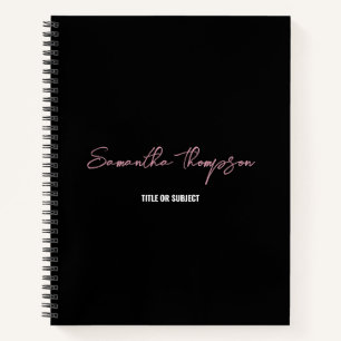 Moderne Chic Pink Schwarze Minimalistische Schrift Notizbuch