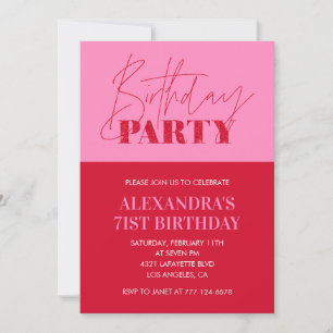 Moderne Chic Pink Typografie 71. Geburtstagsfeier Einladung