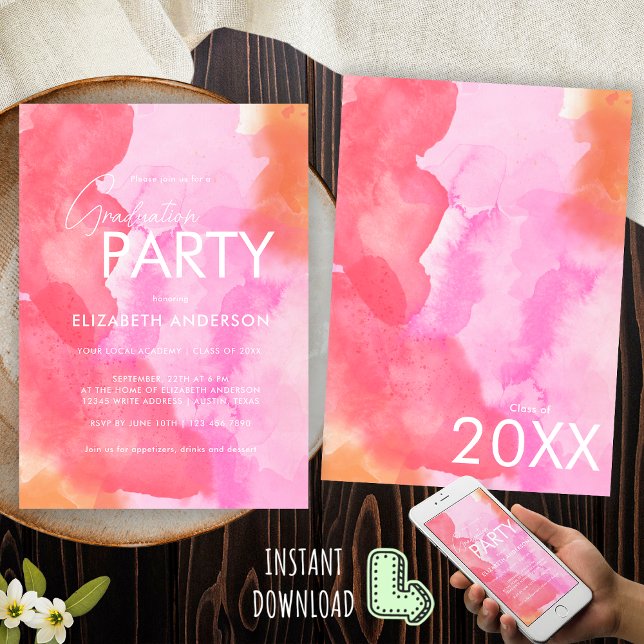 Moderne Chic Pink und Orange Graduation Party Einladung (Von Creator hochgeladen)