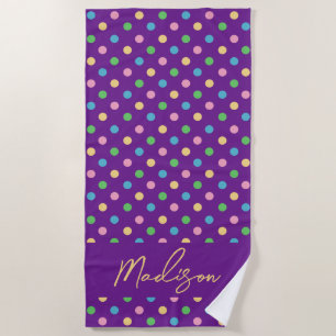 Moderne Chic Polka Dots Personalisiert Lila Strandtuch