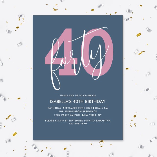 Moderne Chic Schrift 40. Geburtstag Stylisch Einladung (Von Creator hochgeladen)