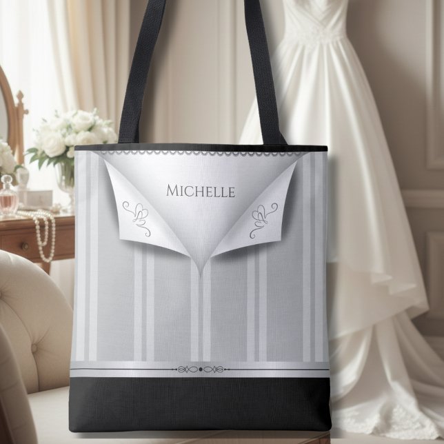 Moderne Chic Schwarz und Silber Brautjungfer Luxus (Elevate your wedding party gifts with this sophisticated bridesmaid gift bag)