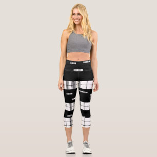 Moderne Chic - Schwarz-Weiß-Kariert Capri Leggings