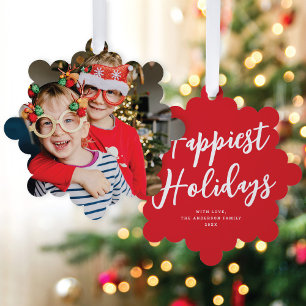 Moderne Chic Script Big Foto Weihnachtsfeiertag Ornament Karte