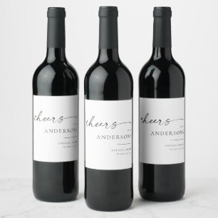 Moderne Chic Script Cheers Wedding Weinetikett