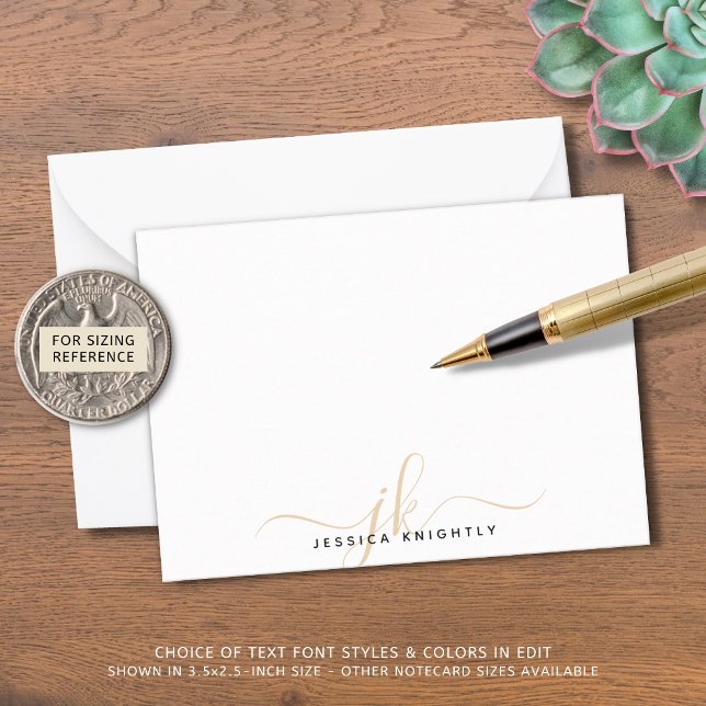 Moderne Chic Script Gold Monogram Initials Minimal Mitteilungskarte (Von Creator hochgeladen)