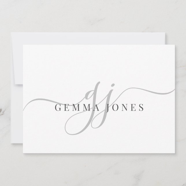 Moderne Chic Script Gray Monogram Initials Minimal Mitteilungskarte (Vorderseite)