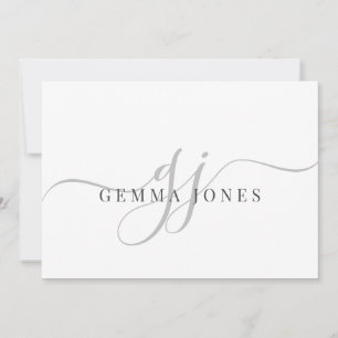Moderne Chic Script Gray Monogram Initials Minimal Mitteilungskarte