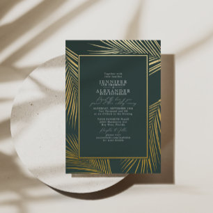 Moderne Chic Tropische Strandpalmen-Hochzeit Goldf Folieneinladung