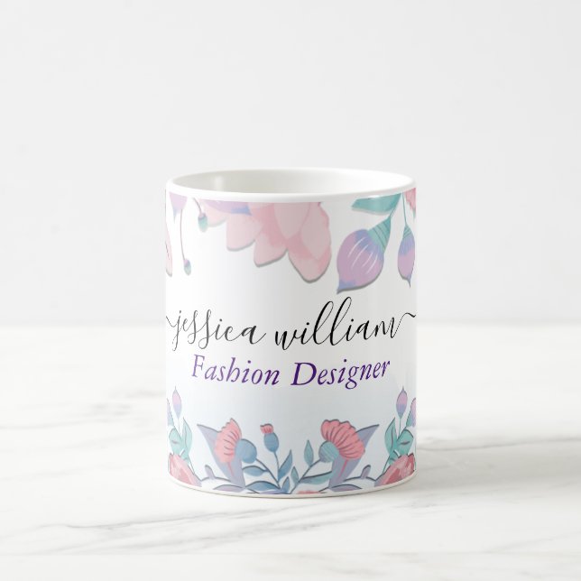 Moderne Chic Watercolor Blue Hydrangeas Floral Kaffeetasse (Mittel)
