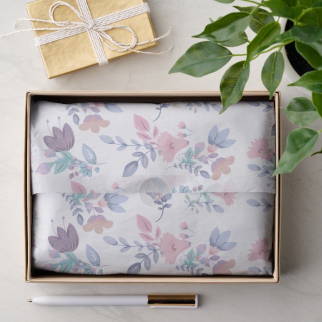 Moderne Chic Watercolor Blue Hydrangeas Floral Seidenpapier (Geschenk)