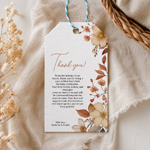 Moderne Chic Wildblume Script 1. Geburtstagskarte Geschenkanhänger