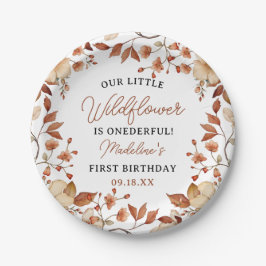 Moderne Chic Wildblume Script 1. Geburtstagskarte Pappteller