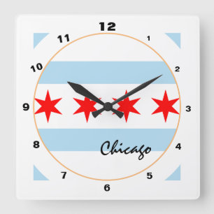 Moderne Chicago-Flagge, Illinois Heimat USA / Desi Quadratische Wanduhr