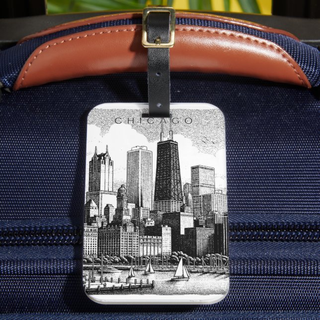 Moderne Chicago-Skyline in Schwarz-Weiß Gepäckanhänger (Vorderseite Insitu 2)