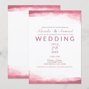 Moderne chice Hochzeit in Beeren-Mauve-Rosa-Aquare Einladung