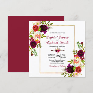 Moderne Chich Burgundy Floral Gold Rahmen Wedding Einladung