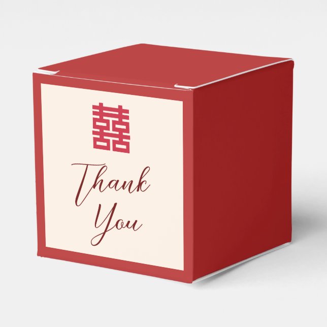 Moderne chinesische Hochzeit in Rot-Beige. Danke Geschenkschachtel (Vorderseite)