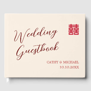 Moderne chinesische Hochzeit in Rot-Beige Gästebuch