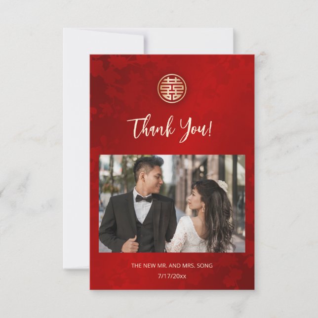 Moderne chinesische Hochzeit mit einfachem Foto Dankeskarte (Vorderseite)