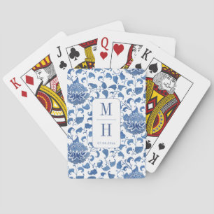 Moderne Chinoiserie Monogram-Gastgeschenk Hochzeit Spielkarten