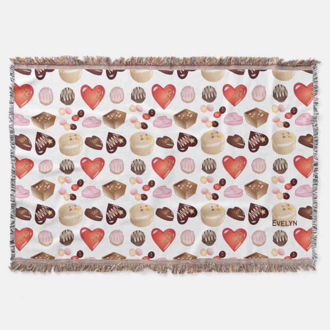 Moderne Chocolate Candy Heart Pattern Decke (Vorderseite)