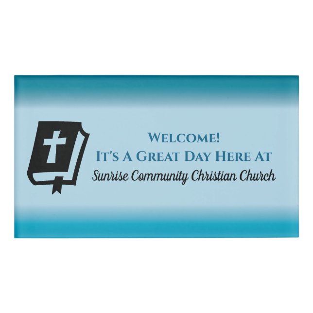 Moderne Christliche Kirche Greeter Usher Gradient  Namenschild (Vorderseite)