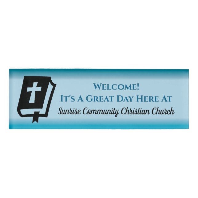 Moderne Christliche Kirche Greeter Usher Gradient Namenschild (Vorderseite)