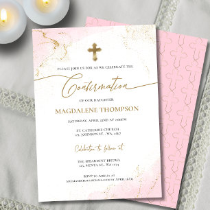 Moderne Christliche Pink-Gold-Cross-Girl-Bestätigu Einladung