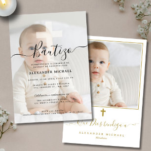 Moderne christliche Taufe Bautizo Foto Goldkreuz Einladung