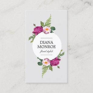 Moderne Circle Floral Wreath Graue Visitenkarte