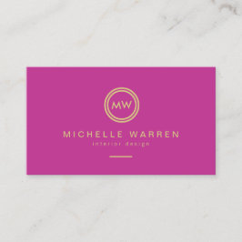 Moderne Circle Monogram Initialen auf Fuchsia Pink Visitenkarte