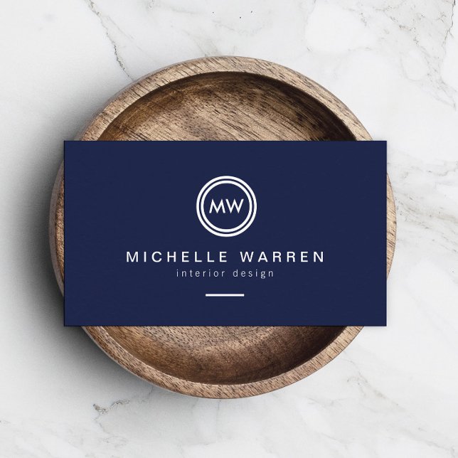 Moderne Circle Monogram Initialen auf Midnight Blu Visitenkarte (Von Creator hochgeladen)