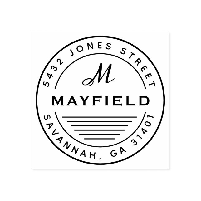 Moderne Circle Monogram Round-Rücksendeadresse Gummistempel (Prägung)