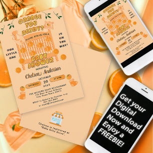 Moderne Citrus Orange Kleine Süsse Kinderdusche Einladung