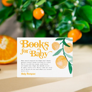 Moderne Citrus Orange Retro Bücher für Babydusche Begleitkarte